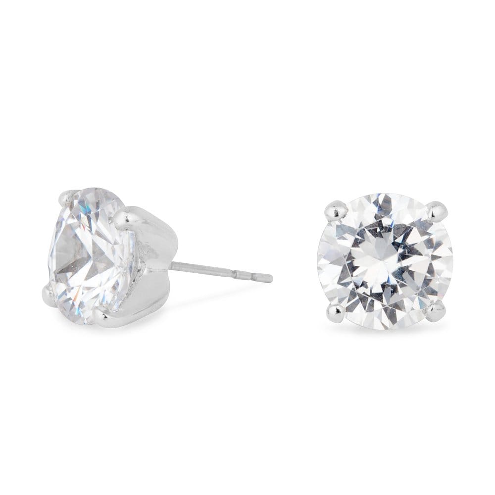 Silver Plated 10mm Cubic Zirconia Round Stud Earring