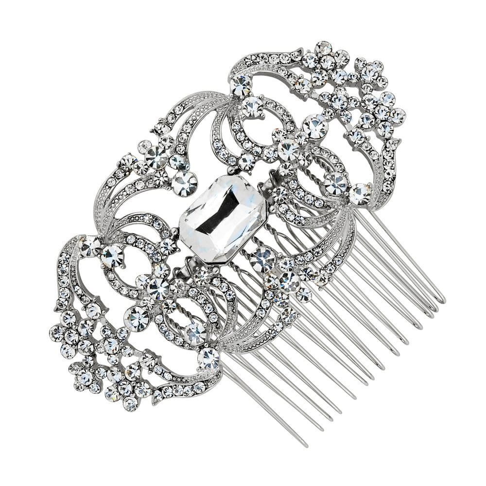 Crystal Flower And Loop Effect Hair Comb - Gift Pouch