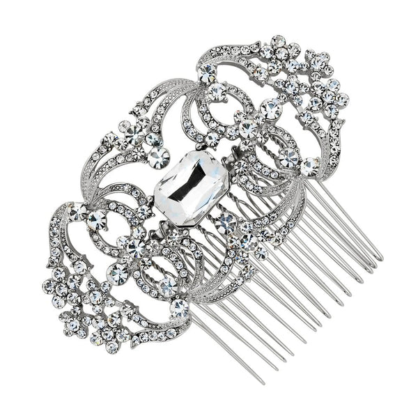 Crystal Flower And Loop Effect Hair Comb - Gift Pouch