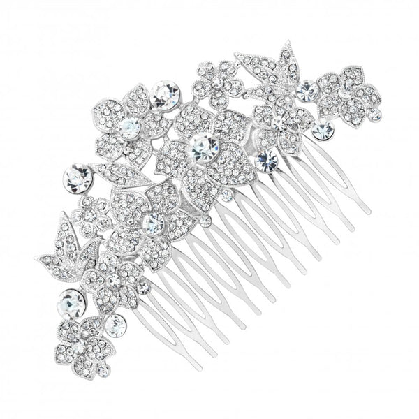 Statement Pave Crystal Floral Hair Comb - Gift Pouch