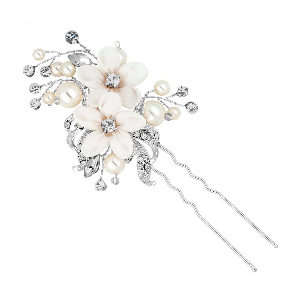 Cream fabric flower spray hair pin