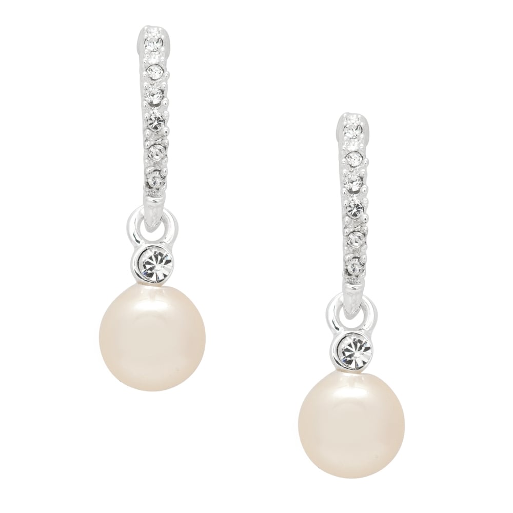 Silver Plated Pave Stick Pearl Drop Earring