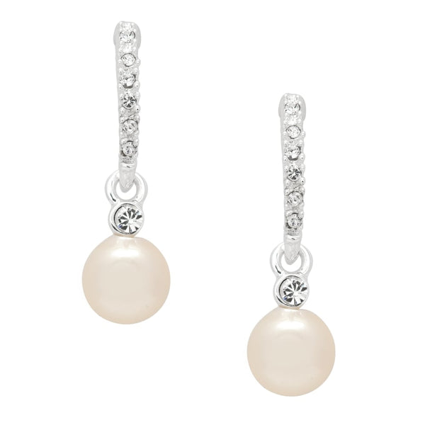 Silver Plated Pave Stick Pearl Drop Earring