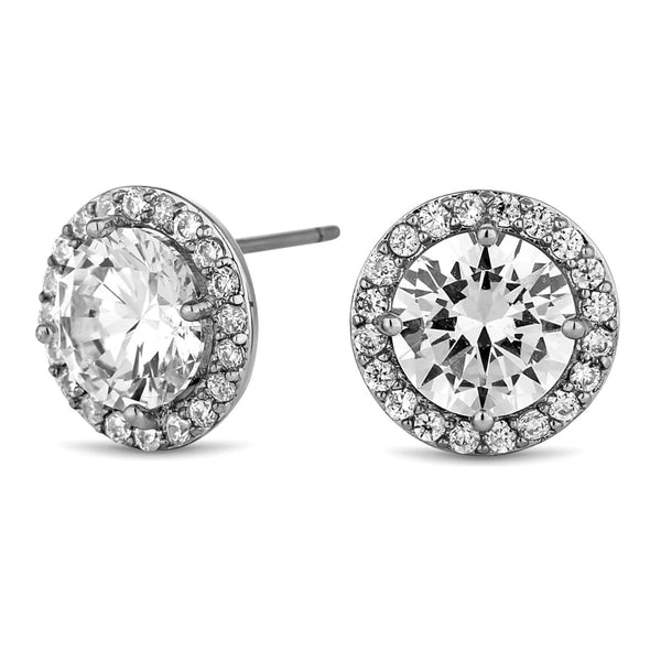 Silver Plated Cubic Zirconia Pave Stud Earrings
