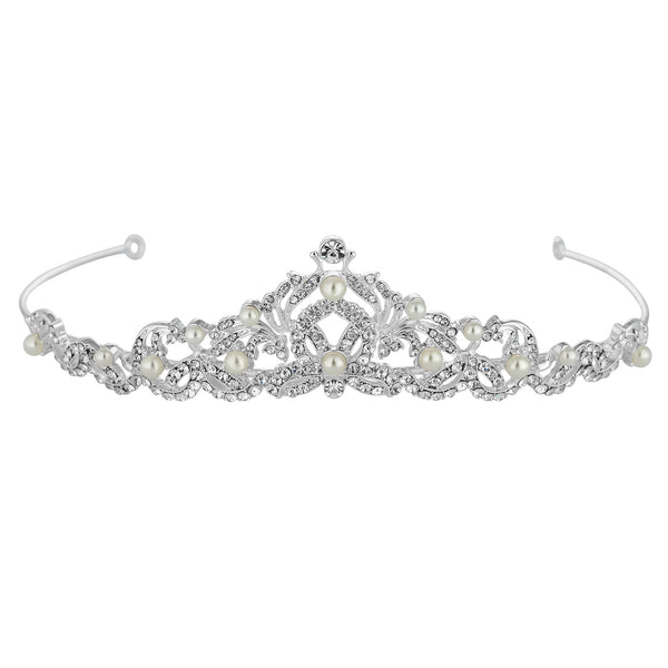Silver Pearl And Crystal Isabella Swirl Tiara - Gift Pouch