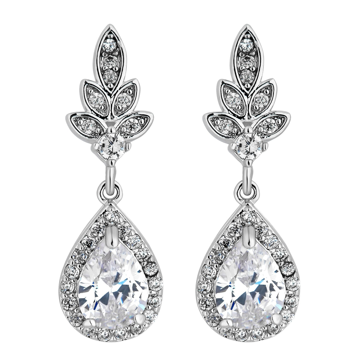 Silver Plated Leaf And Pear Drop Earring