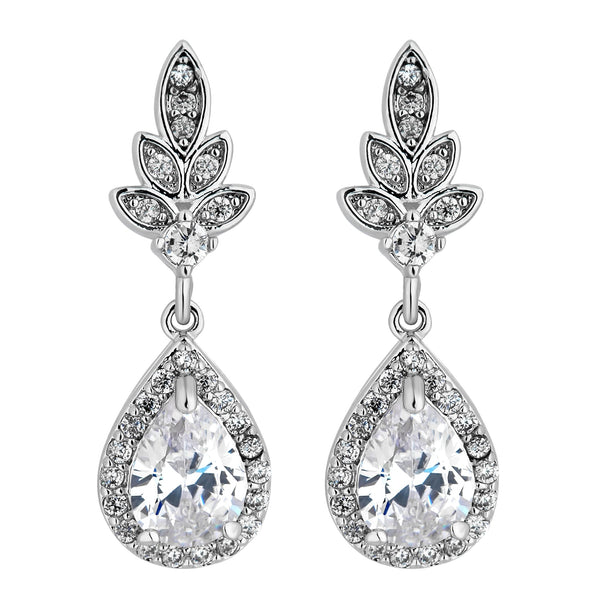 Silver Plated Leaf And Pear Drop Earring