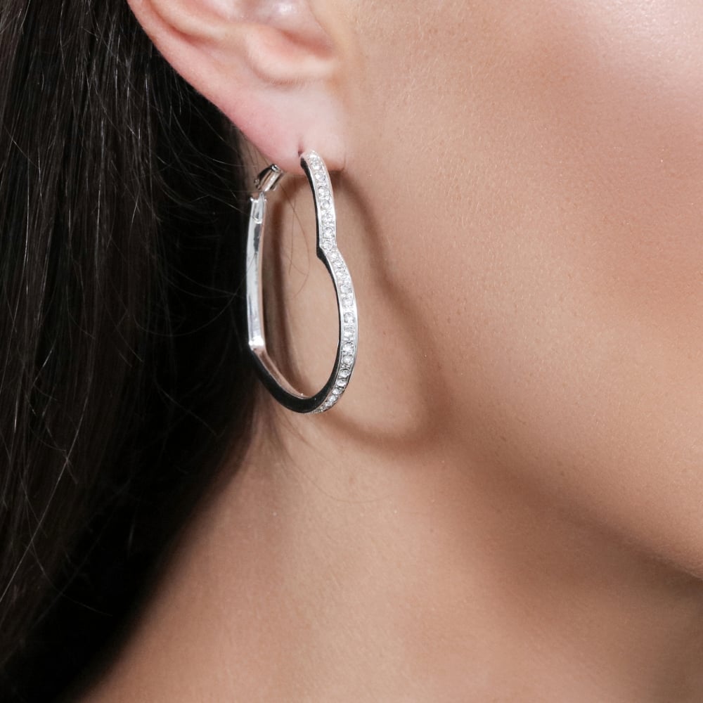 Lipsy Silver Crystal Heart Hoop Earring