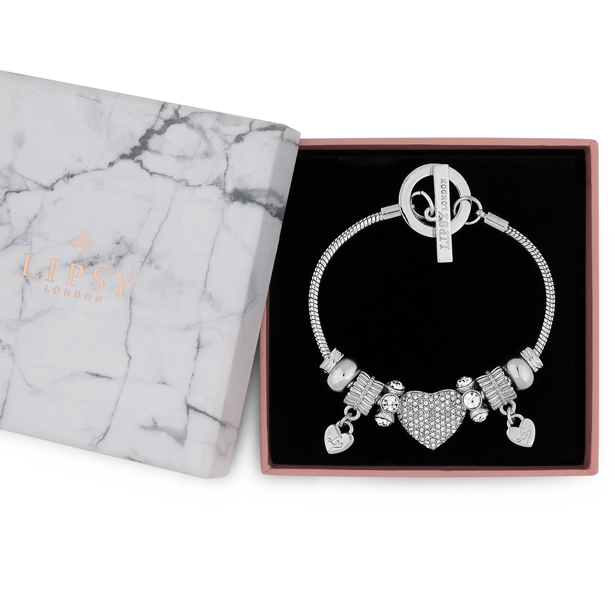 Silver Crystal Pave Charm Gift Bracelet
