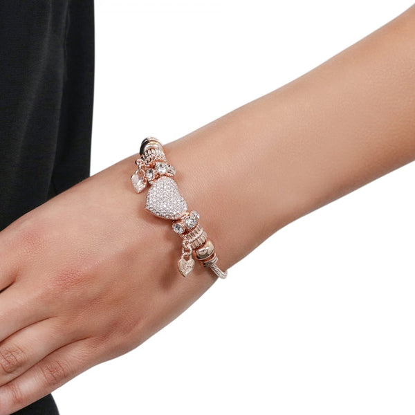 Rose Gold Crystal Pave Charm Gift Bracelet