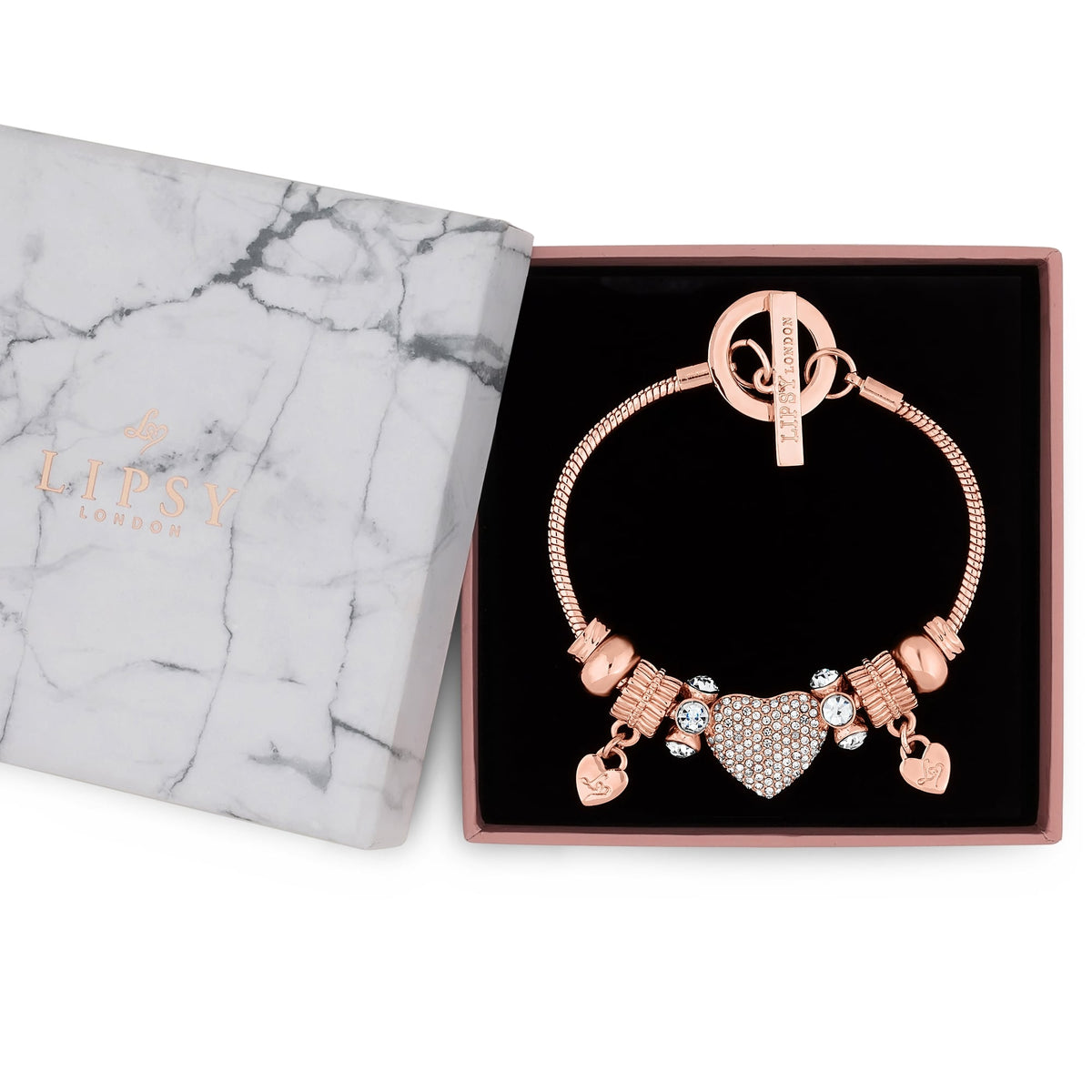 Rose Gold Crystal Pave Charm Gift Bracelet