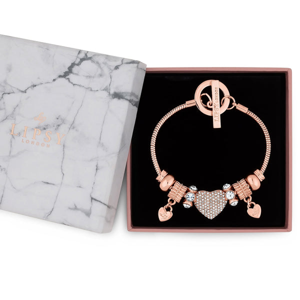 Rose Gold Crystal Pave Charm Gift Bracelet