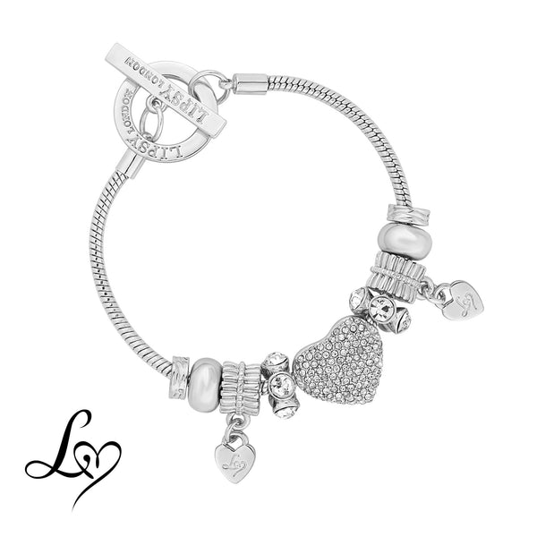 Silver Crystal Pave Charm Gift Bracelet