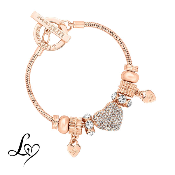 Rose Gold Crystal Pave Charm Gift Bracelet