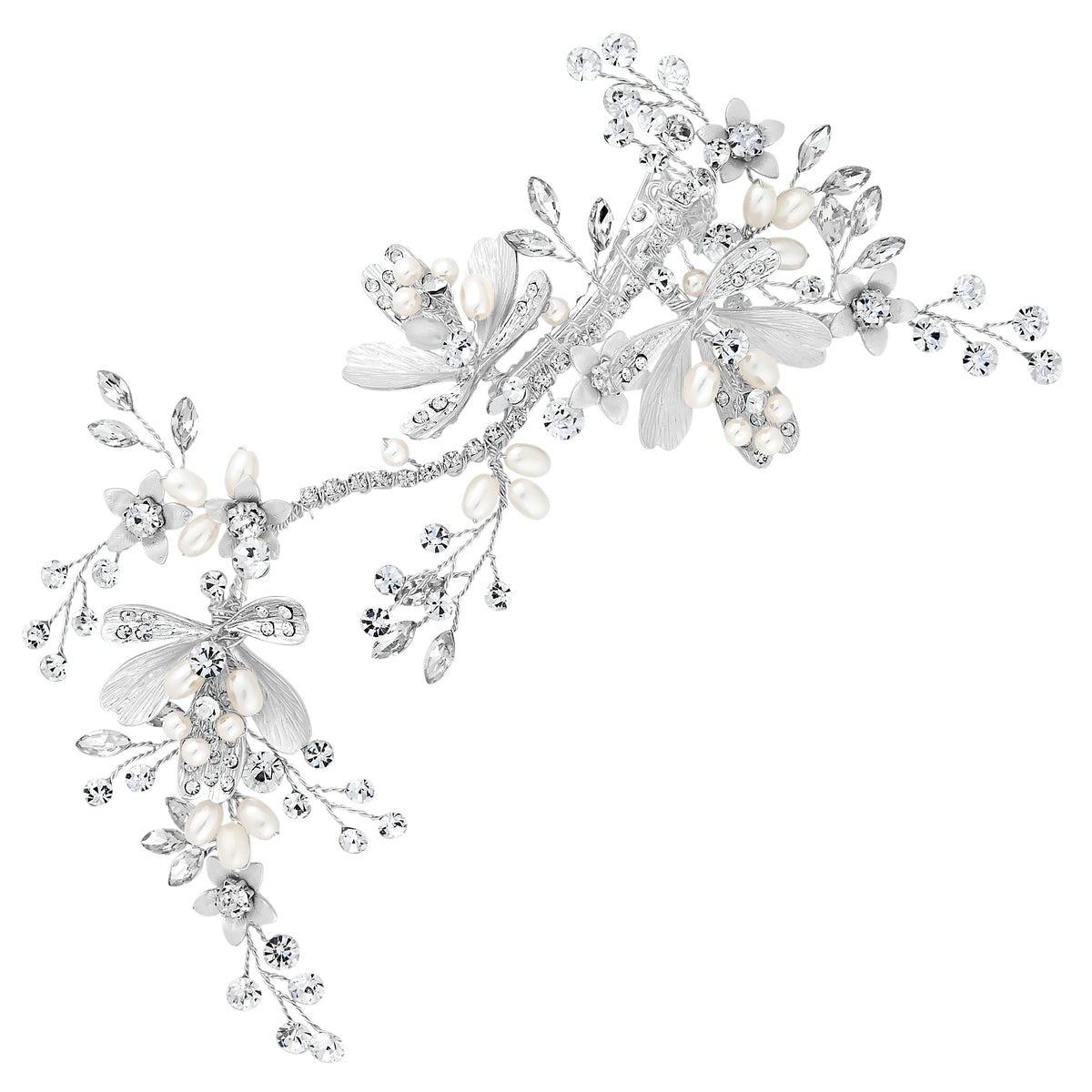 Silver Painted Leaves And Crystal Bead Dogclip