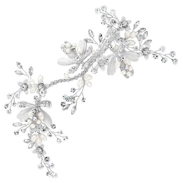 Silver Painted Leaves And Crystal Bead Dogclip