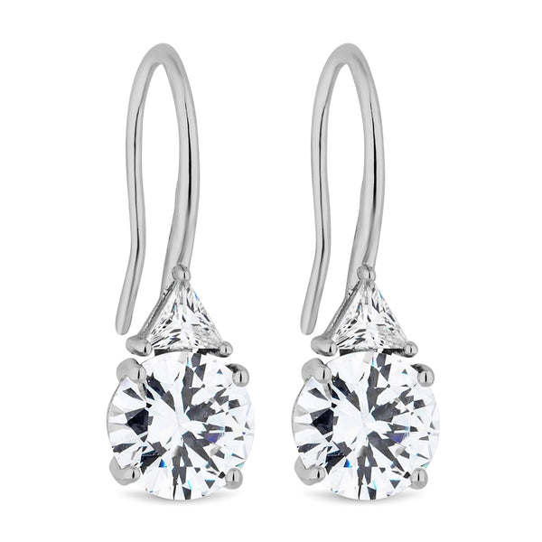 Silver Plated Cubic Zirconia Drop Hook Earring