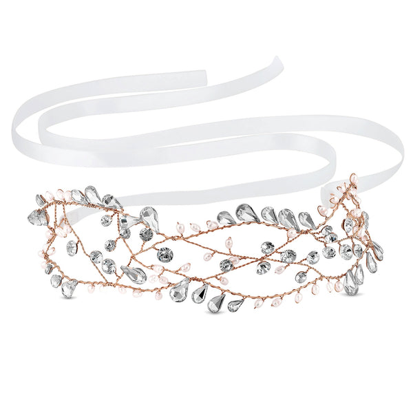 Silver Pearl And Crystal Open Hair Vine - Gift Pouch