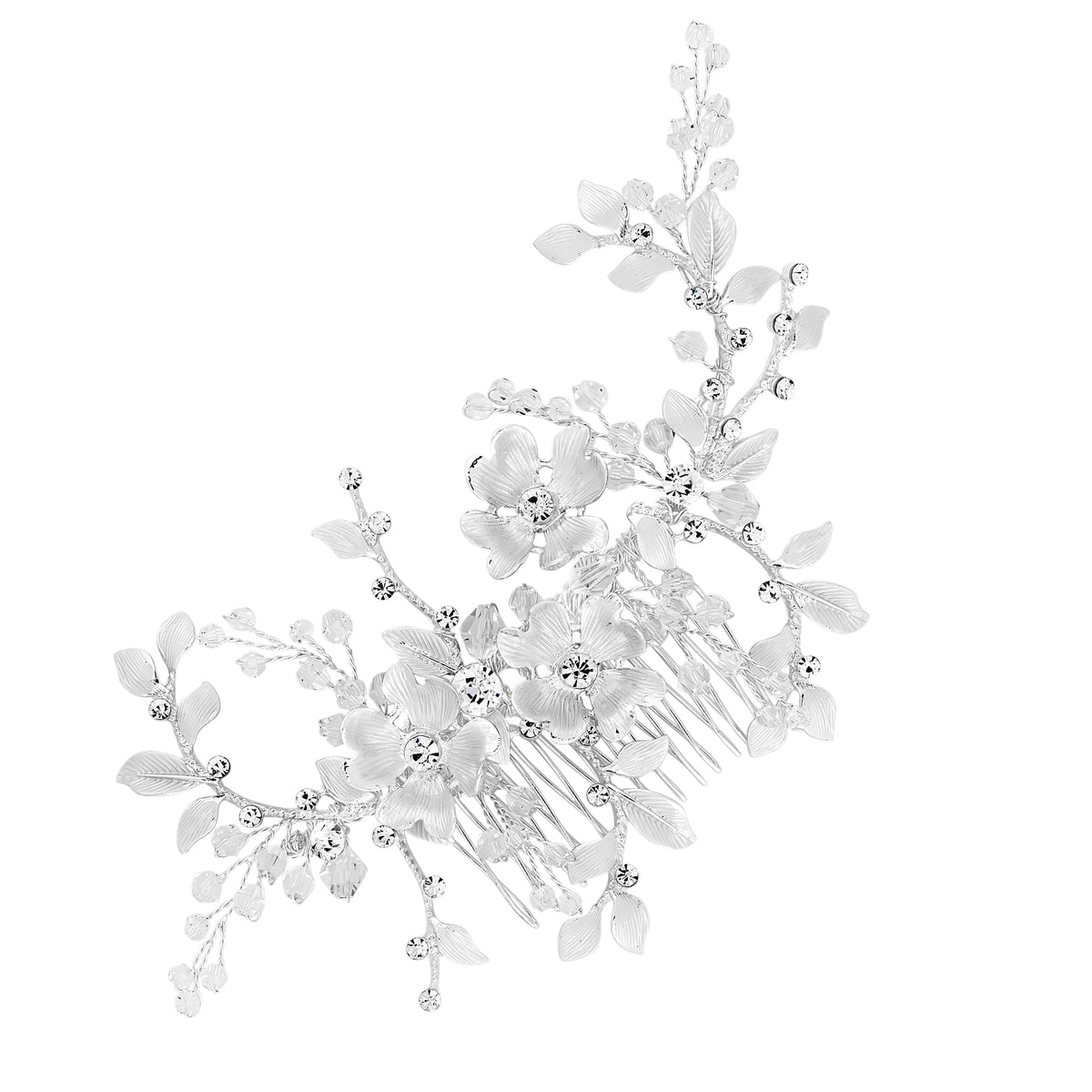 Jon Richard Radiance Collection Silver Plated Textured Leaf Beaded Hair Comb - Gift Pouch