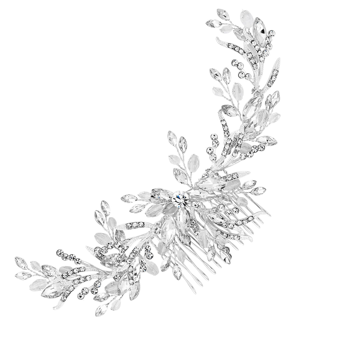 Penelope Occasion Crystal Beaded Sprig Leaf Wreath Comb - Gift Pouch