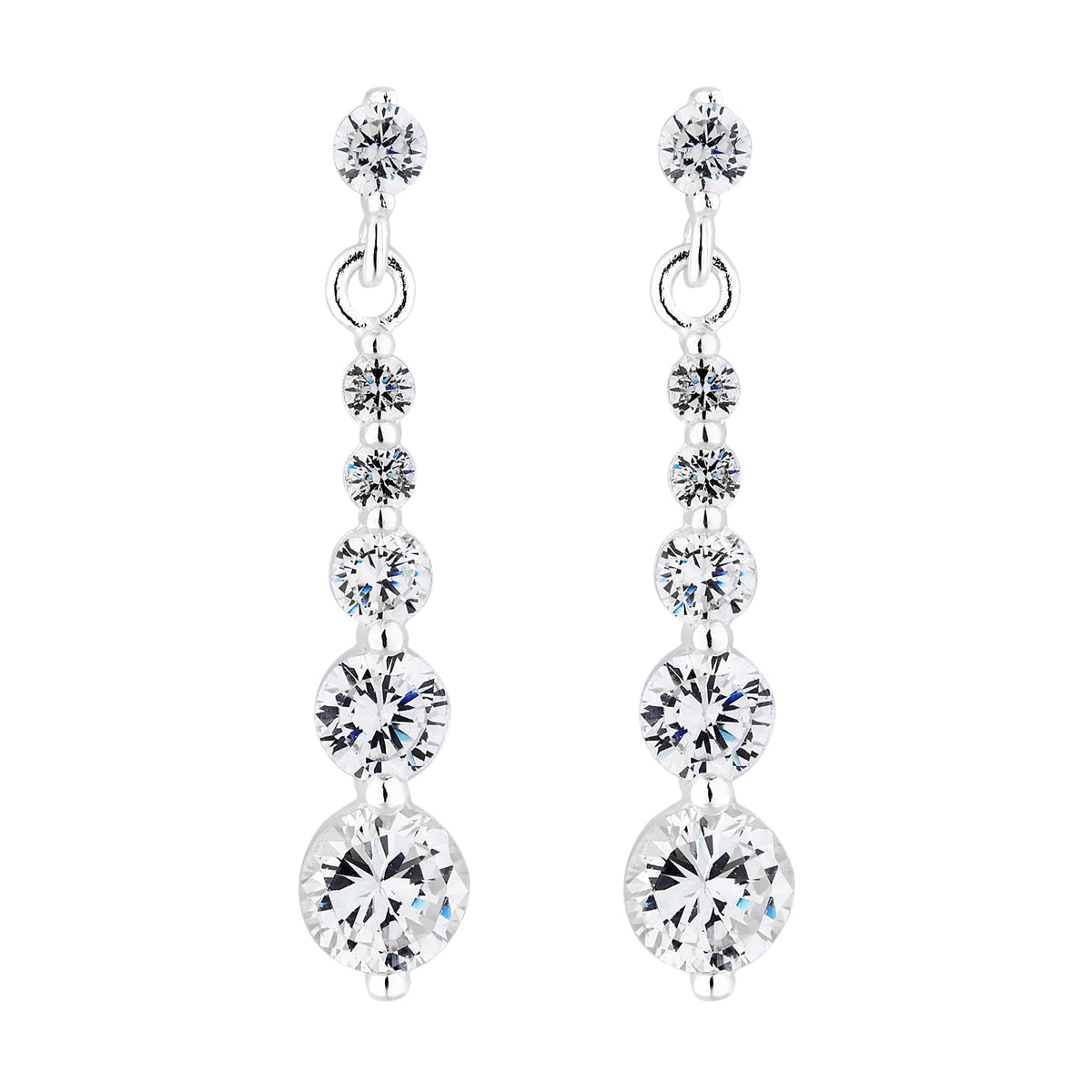 Sterling Silver 925 Cubic Zirconia Graduated Drop Earring