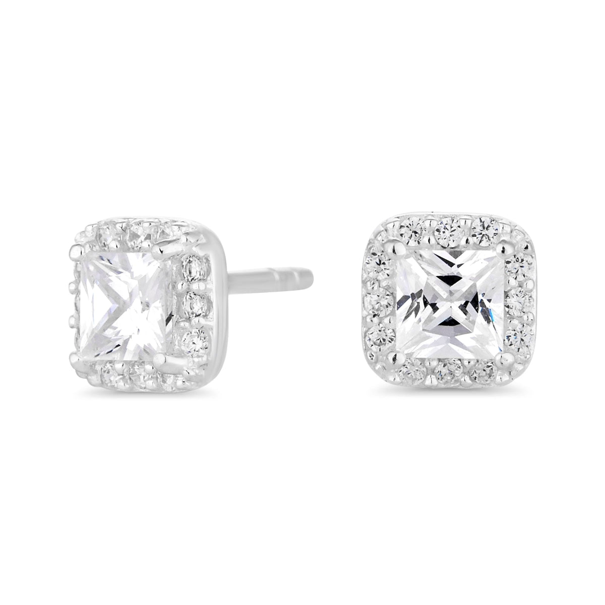 Sterling 925 Cubic Zirconia Square Halo Stud Earring