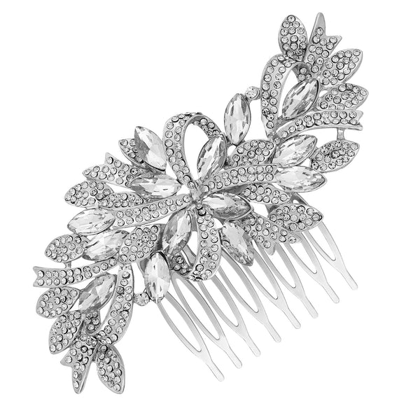 Louisa Silver Navette Crystal Ribbon Swirl Comb