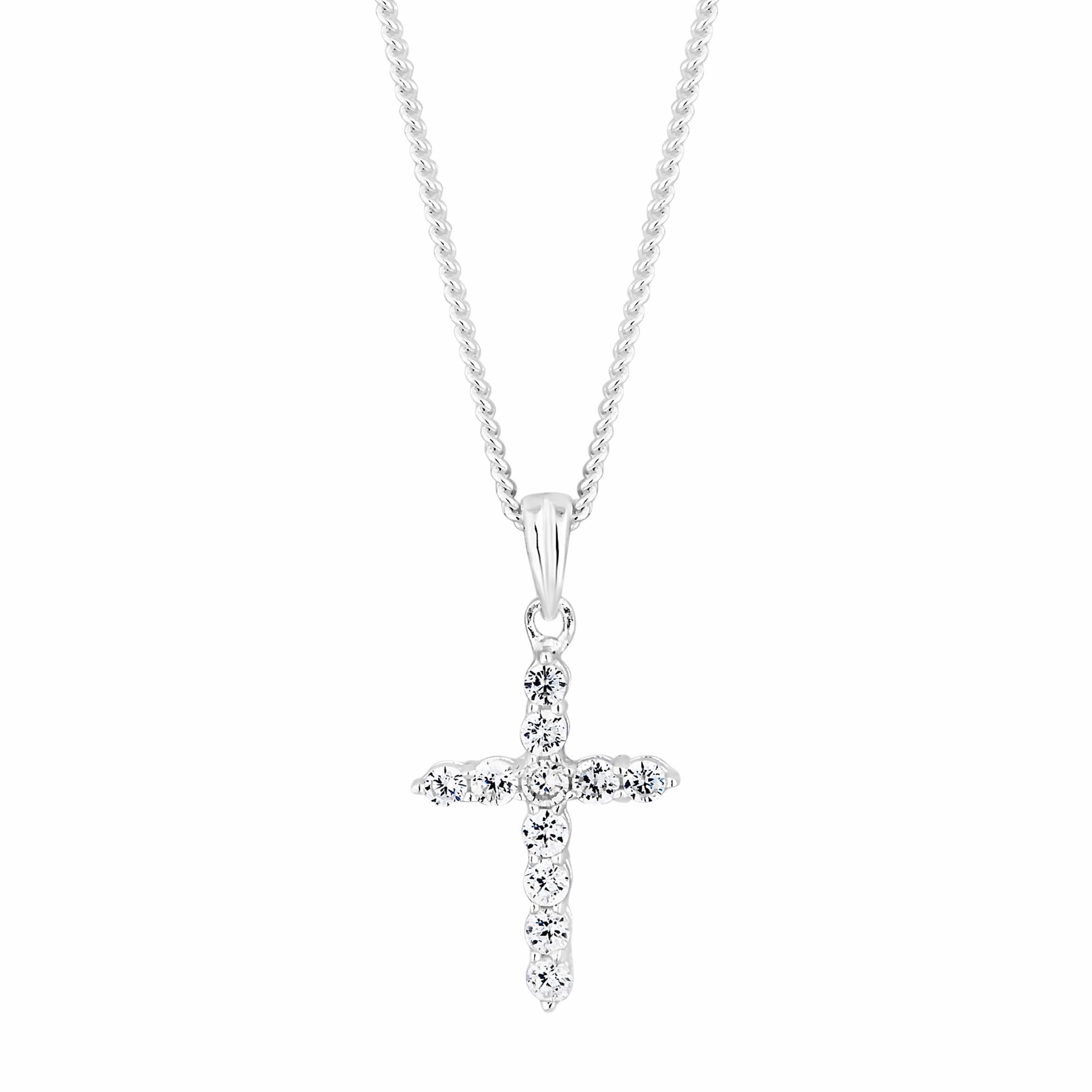Sterling 925 Cubic Zirconia Cross Pendant Necklace