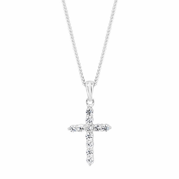 Sterling Silver 925 Cubic Zirconia Cross Pendant Necklace