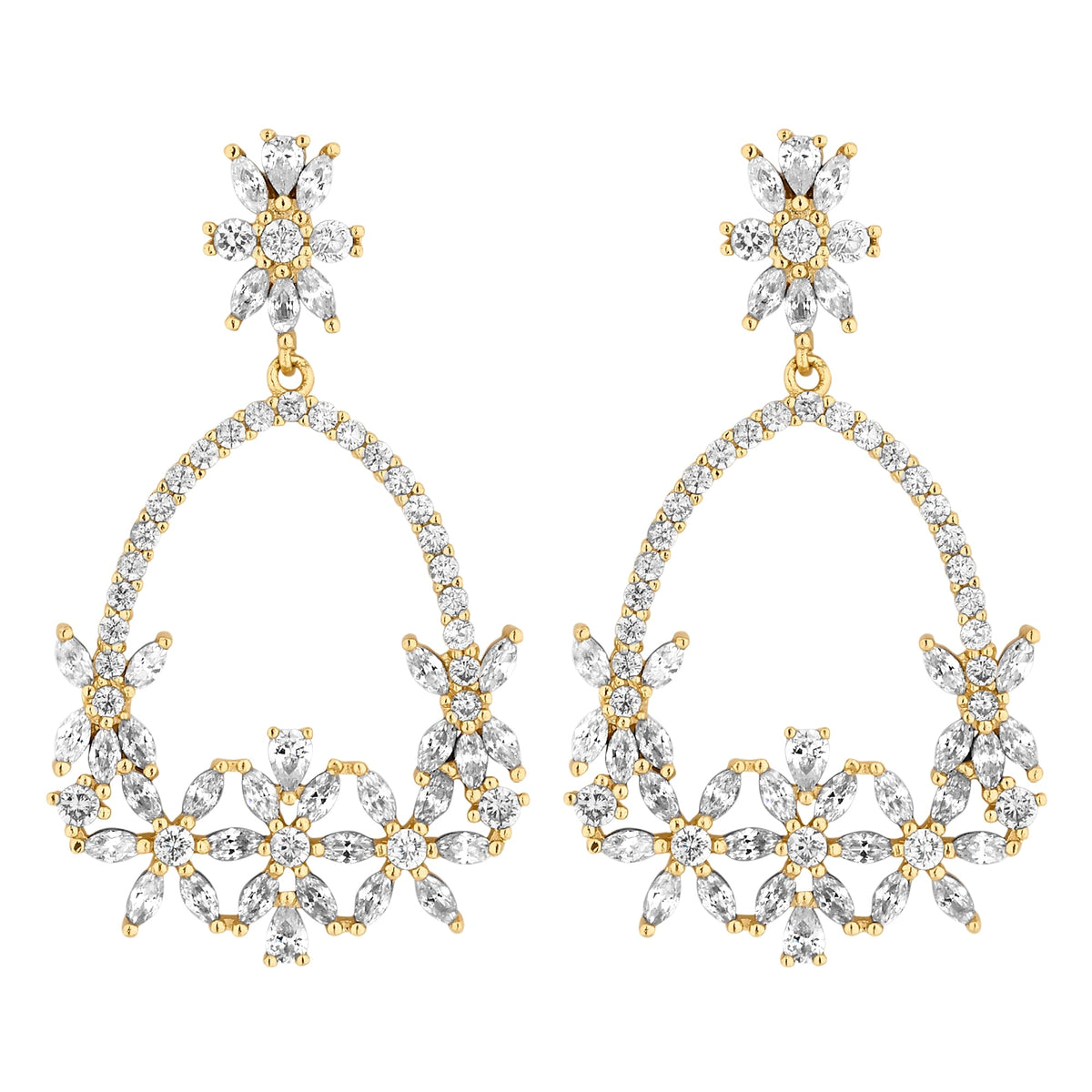 Plated Cubic Zirconia Floral Open Hoop Earring