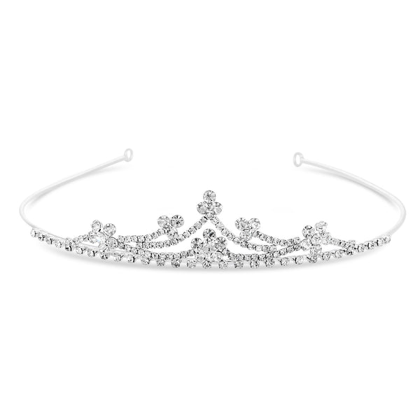 Silver Floral Crystal Cluster Small Tiara - Gift Pouch