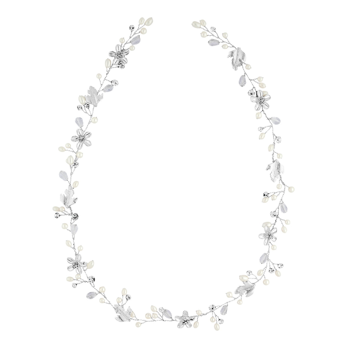 Jon Richard Silver Plated Mia Pearl And Crystal Long Hair Vine - Gift Pouch