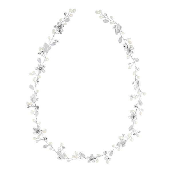 Jon Richard Silver Plated Mia Pearl And Crystal Long Hair Vine - Gift Pouch