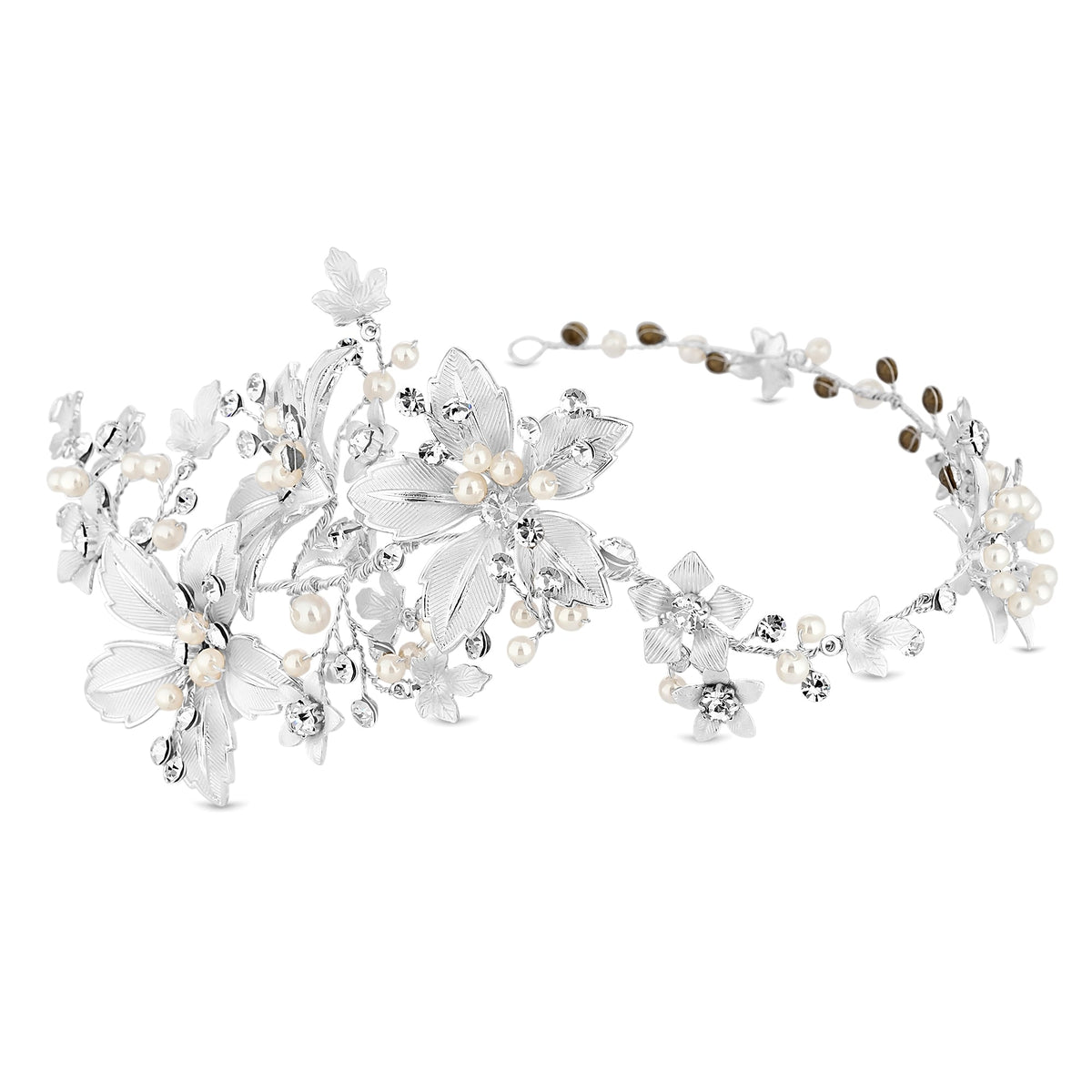 Lila Silver Floral Crystal And Pearl Hair Vine - Gift Pouch