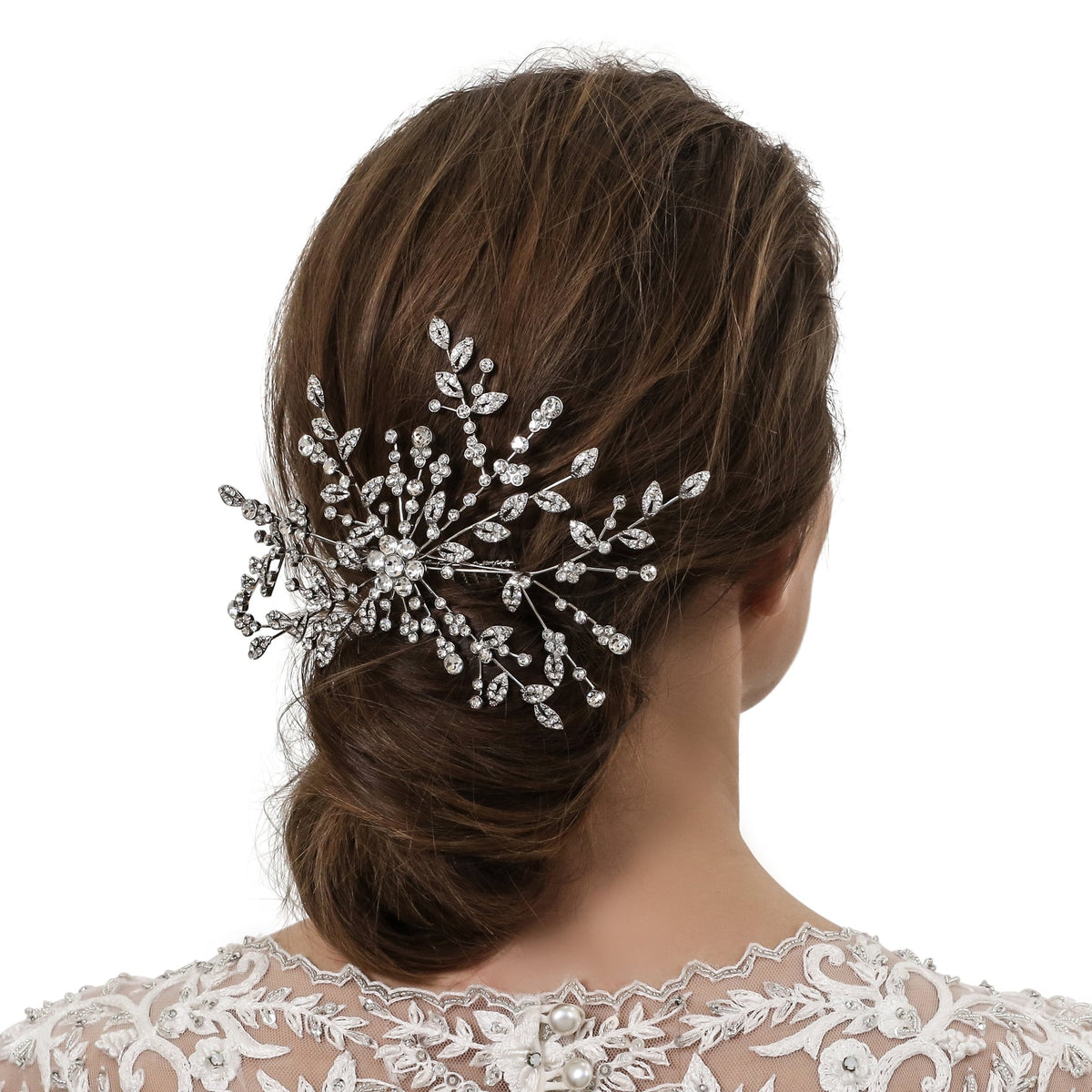 Silver floral spray hair comb