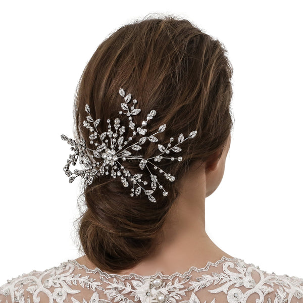 Silver floral spray hair comb