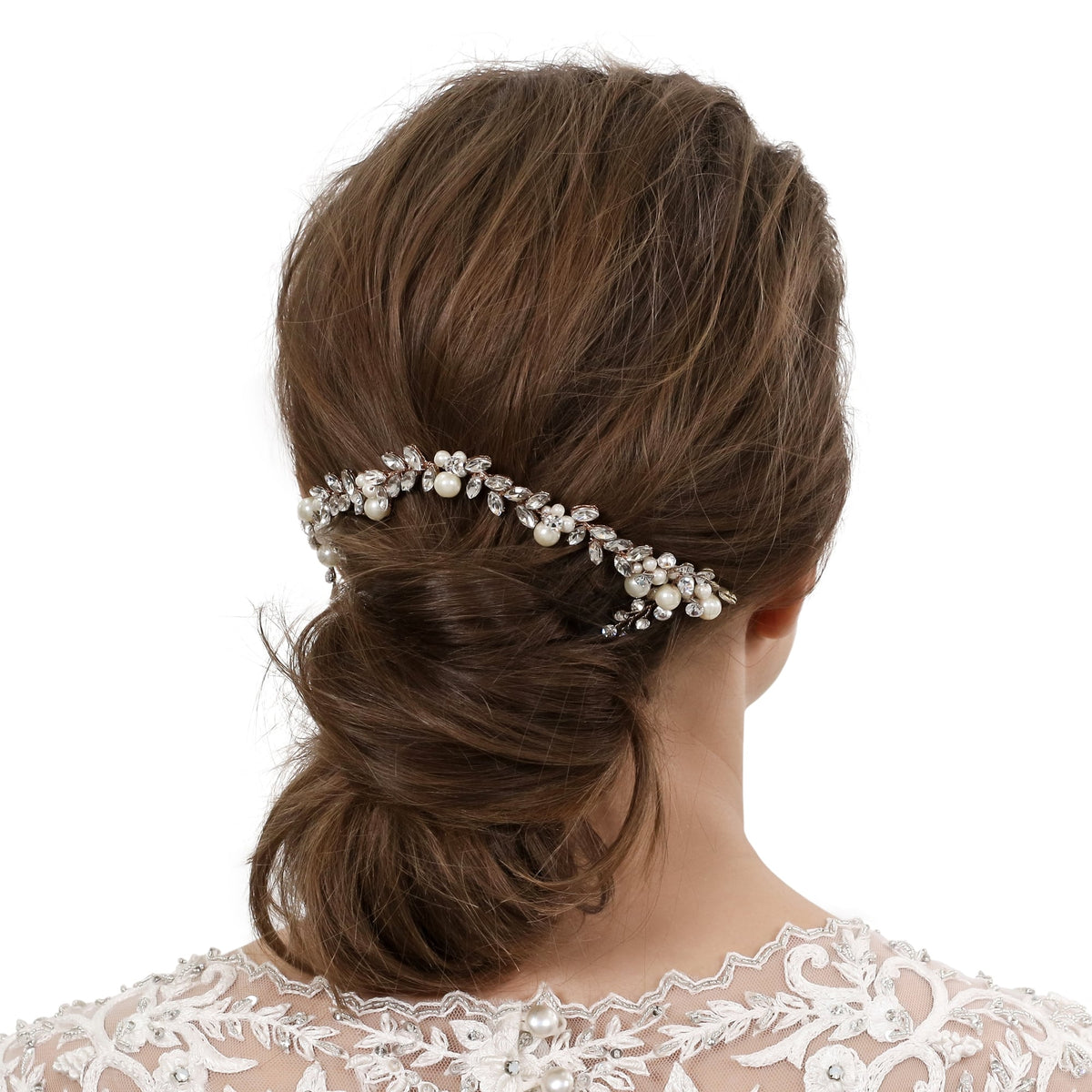 Rose Gold Pearl And Crystal Double Hair Comb - Gift Pouch