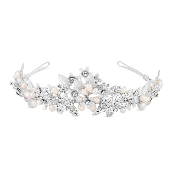 Silver Crystal And Pearl Tiara