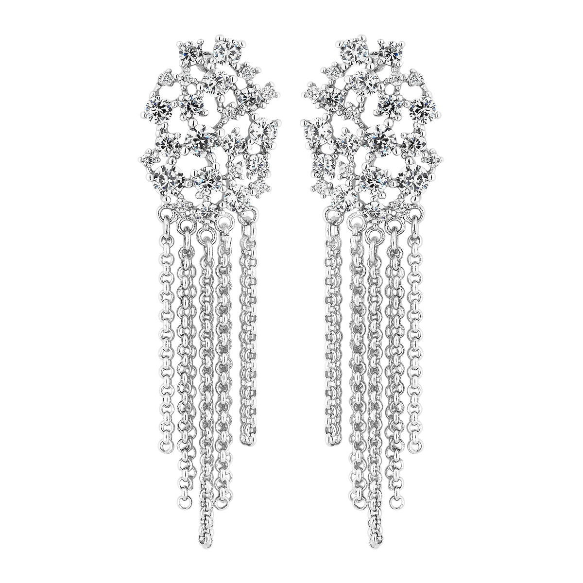 Silver Plated Cubic Zirconia Cluster Chain Drop Earring