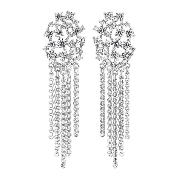 Silver Plated Cubic Zirconia Cluster Chain Drop Earring