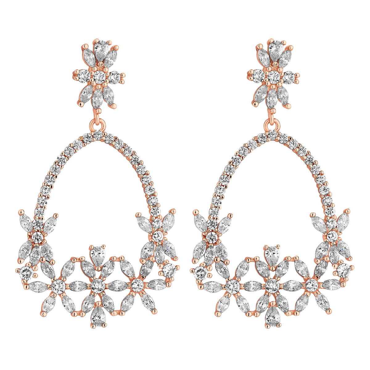 Rose Gold Plated Floral Open Pear Drop Earring