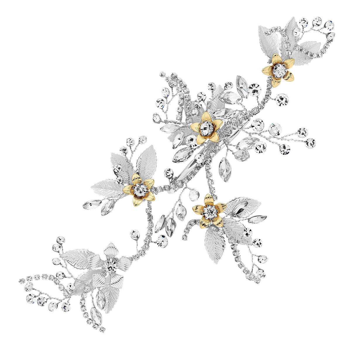 Silver Diamante Crystal Flower Hair Clip - Gift Pouch