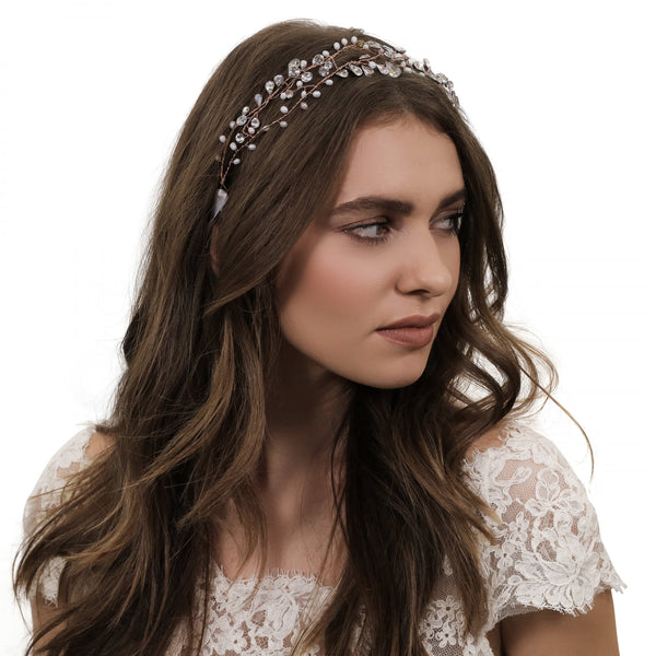Silver Pearl And Crystal Open Hair Vine - Gift Pouch