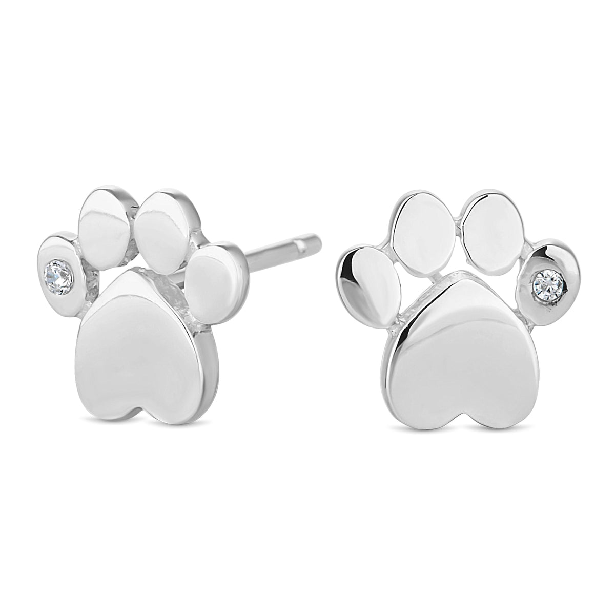Sterling Silver 925 Paw Print Stud Earrings