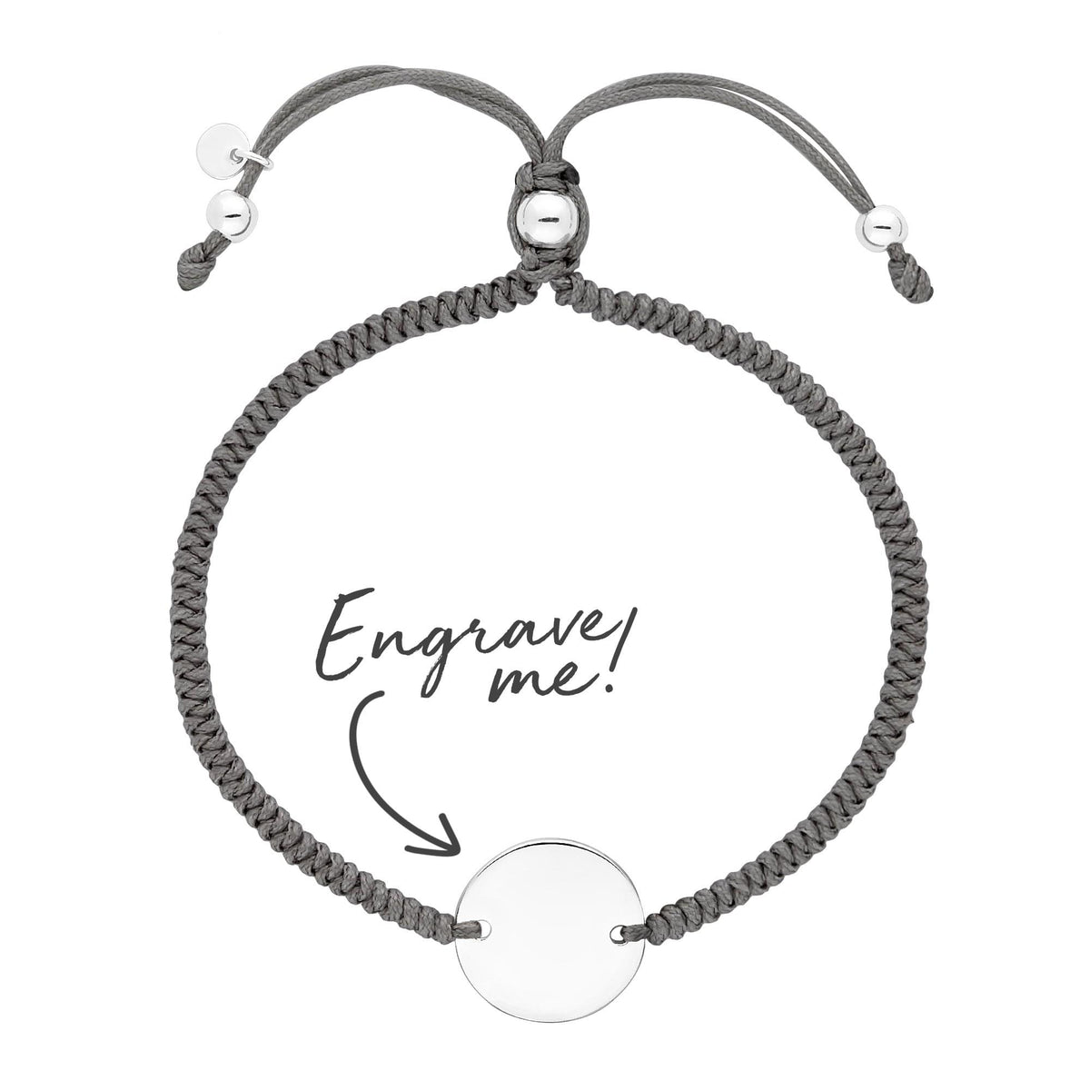 Sterling 925 Disc On Cord Toggle Bracelet Personalise Engraving