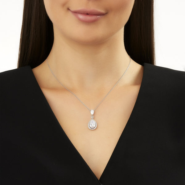 Silver Cubic Zirconia Peardrop Pendant Necklace