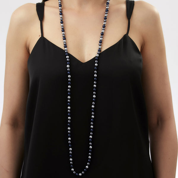 Blue Multi Tone Pearl Long Necklace