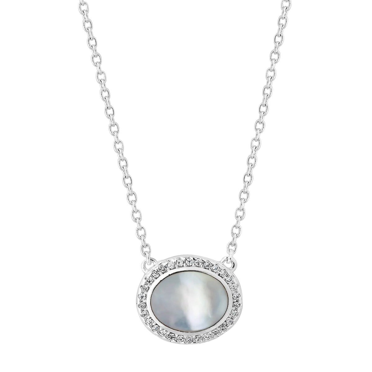 Sterling 925 Mother Pearl Cubic Zirconia Halo Necklace