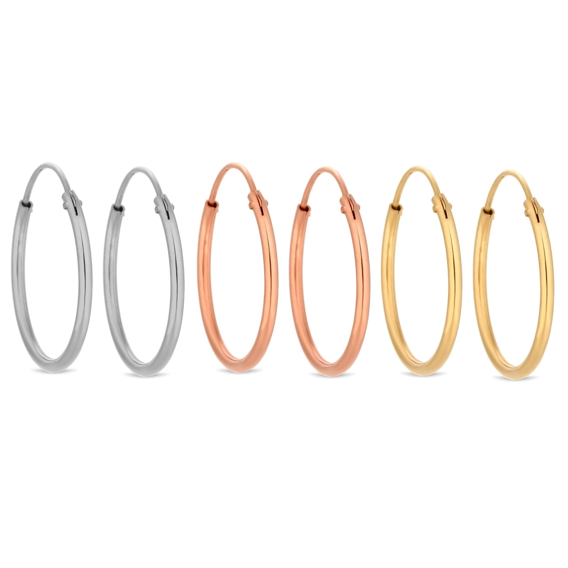 Sterling 925 Tri Tone Hoop Earring Set