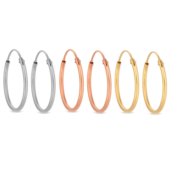 Sterling Silver 925 Tri-Tone Hoop Earring Set